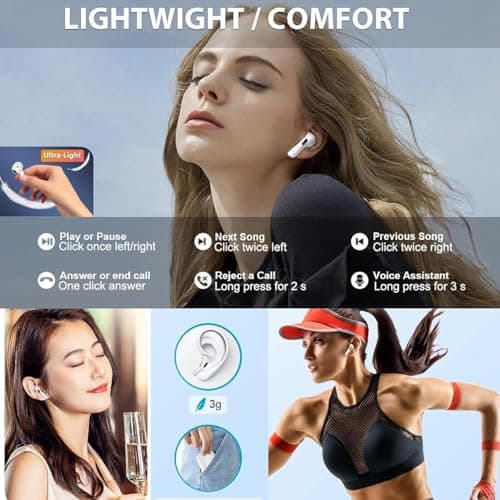 Bluetooth 5.4 Earphones, Wireless Earphone with 4 ENC Noise Reduction Mic Bluetooth Hi-Fi Stereo Sound, 48H Hi-Fi Sound Stereo Headset, IPX7 Earphones for iPhone/Samsung/Android - Image 5