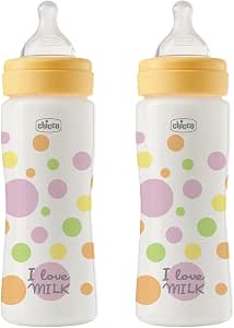 Chicco Set of 2 Perfect Easy Fast Flow Bottles, Anti-Colic Bottle, Reduces Regurgitation and Irritability, 330 ml Plastic Bottle, Gift Box, Value Pack, 4+ Months