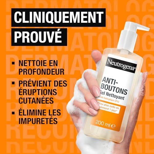 Neutrogena – Gel Nettoyant Anti-Boutons (flacon-pompe de 200 ml) – Nettoyant visage à l'acide salicylique (2%) – Élimine l'excès de sébum et les impuretés pour une peau plus nette en seulement 1 jour* - Image 5