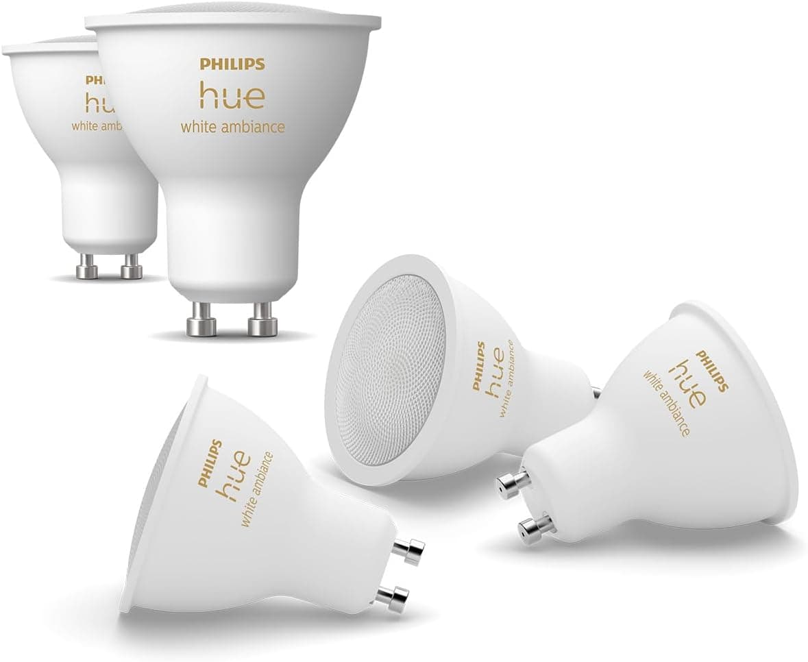 Philips Hue White Ambiance Smart LED Bulb, Pack of 5, GU10 Base, 400 Lumens, Bluetooth Compatible, Works with Alexa, Google Assistant and Apple HomeKit