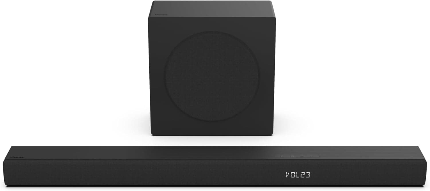 Hisense Barre de Son HS3100-3.1CH - Système Son Surround, 480W Puissance sonore, Caisson de Basse sans Fil 6.5”, Enceintes Satellites, Dolby Digital Plus et DTS Virtual:X, EzPlay et Bluetooth 5.3