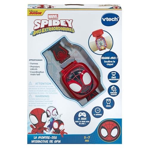 VTech - Spin Interactive Game Watch - Spidey Children's Watch with Animated Screen, Adjustable Strap, 9 Dials, 4 Educational Games - Marvel Toy - Gift for Children from 3 Years to 7 Years - French - Image 7
