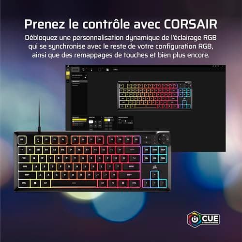 Corsair K55 Core TKL RGB Gaming Keyboard - Tenkeyless, 8 RGB Zones, Silent Membrane Keys, Splash Resistant, Multimedia Keys, 1000Hz - FR Layout - Black - Image 8