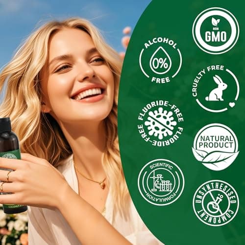 Natural Mouthwash with Organic Coconut Oil & Peppermint, 6 Essential Oils, 3 Vitamins, Reduces Bad Breath, Fresh Breath, Gum Care, Alcohol and Fluoride Free, 236 ml - Image 7