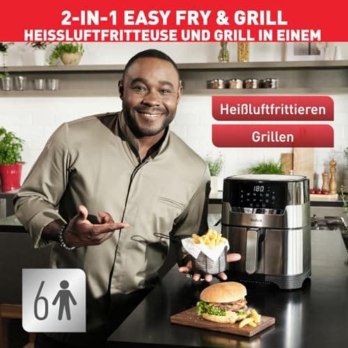 Tefal EY505D Easy Fry & Grill Deluxe Hot Air Fryer, 2-in-1 Technology (Hot Air Fryer and Grill), 4.2 Litre Capacity, 8 Automatic Programs, Timer, Stainless Steel - Image 3