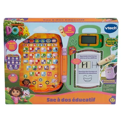VTech - Dora The Explorer Educational Backpack - Sakado Magic Slate with interactive pen La Carte, 12 Dora Activities and Games - Gift for Children from 3 Years to 7 Years - Content in French and - Image 6