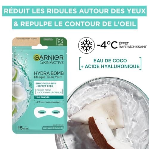 GARNIER Skin Active - Lot De 5 Masques Tissu Hydra Bomb - Visage & Yeux - Hydratation, Éclat & Nutrition - Acide Hyaluronique - Peaux Fatiguées, Ternes ou Désydratées - x5 - Image 6