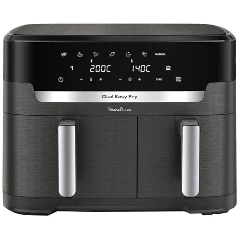 Moulinex Dual Easy Fry & Grill XXL Oil-free Fryer, 11 L Capacity, Synchronised Cooking, 7 Automatic Programs, Touch Screen, Air Fry EZ942HF0
