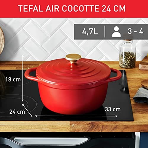 Tefal Air E2554604 Round Casserole Dish 24 cm, Capacity 4.7 L, Cast Aluminium, Safe Ceramic Coating, Condensing Lid, Oven and Induction Friendly, Grey - Image 3