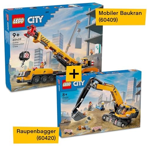 Lego City City Crane and Excavator Set, Mobile Construction Crane (60409) and Crawler Excavator (60420), Combination Kit for Ages 9+ - Image 3
