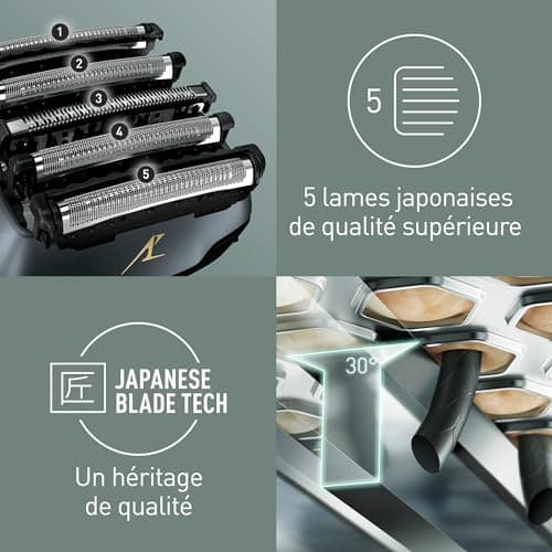 Panasonic Series 800 Personalcare ES-LV97 Rasoir 5 Lames dont 2 de finition externes Wet & Dry 5 accessoires 50 min d'autonomie 1 heure de charge Moteur linéaire Noir - Image 5