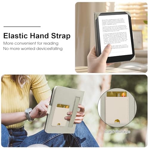 HoYiXi Universal Case for 6 Inch Paperwhite / 6 Inch Kindle 2025 & 2019 Compatible with Kobo/Voyaga/Pocketbook/Tolino eReader, Protective Case for 6 Inch eReader with Integrated Card Holder, Rice - Image 8