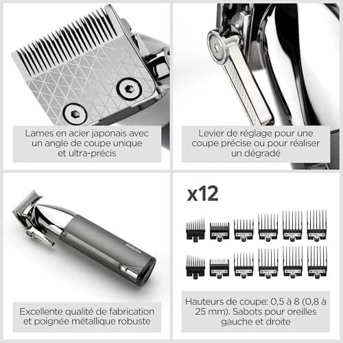 BaByliss Super-X Metal Cordless Hair Clipper, Japanese Steel Blades, 10 Combs, 2 Ear Combs, Lithium Battery, Digital Display, Metal Handle, Black, E996E - Image 6