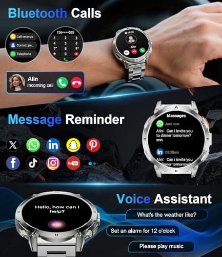 FOXBOX 1.62 Inch AMOLED Men's Smart Watch, 3ATM Waterproof Smartwatch with LED Torch for Android/iOS, Bluetooth Calling, 110+ Sportmodi, 24/7 Heart Rate/Sleep Monitoring, Silver - Image 3