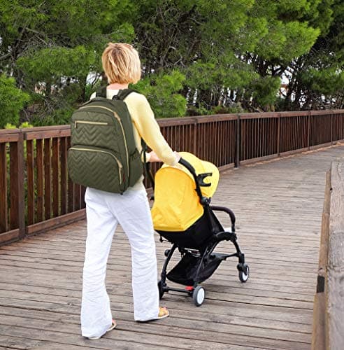 Baby Essentials Fisher Price Sac à langer Collection Signature avec poches pour téléphone portable et tablette et clips pour poussette vert olive taille unique - Image 8
