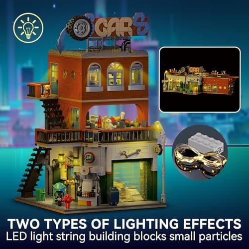 2 in 1 Building Set, Compatible with Lego City House with LED Lighting, Modular Building Kit for Street View Car Repair Shop, Girls and Boys Toy +8 Years (1637 pcs) - Image 3