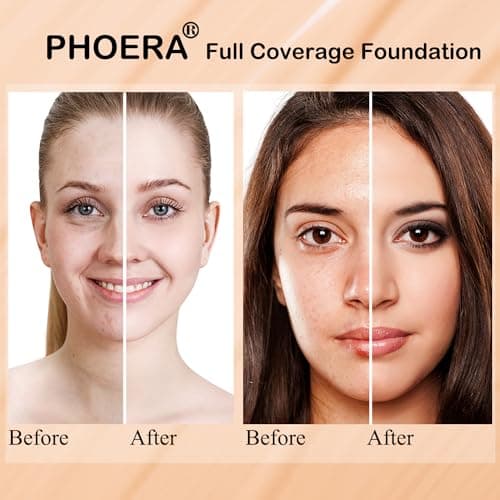 PHOERA Fond de Teint,PHOERA Foundation,imperméable Professional Makeup Fond de Teint Liquide Couvrant Tenue 24h - Matte & Poreless Finish (102+104/ Nude+Buff Beige) - Image 5