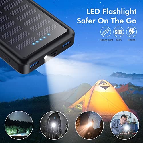 External Battery USB C 26800mAh, Solar Power Bank 15W PD 3.0A Fast Charging, Portable Solar Charger with LED Flashlight Battery Compatible with iPhone/Samsung, Tablet and Camping - Image 6