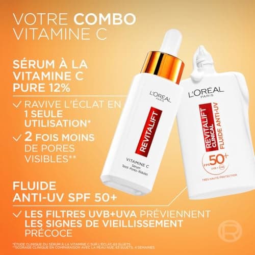 L'Oréal Paris Revitalift Clinical Anti-Aging Facial Routine Set with Vitamin C 12% Pure Vitamin C and Anti-UV Sun Fluid SPF 50+ - Image 4