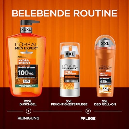 L'Oréal Men Expert XXXL Gel douche et shampooing pour homme, bain douche pour nettoyer le corps, les cheveux et le visage, soin du corps pour homme pour une fraîcheur longue durée à la taurine, Hydra - Image 7