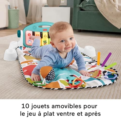 Fisher-Price Tapis Piano Éveil Musical Et Lumineux Bleu, Transportable, 4 Modes De Jeu Éveil Progressif, Version Française, Jouet Enfant, Dès La Naissance, HWY56 - Image 5