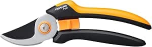 Fiskars Pruning Shears L Strong P341 for Fresh Branches and Twigs, Non-Stick Coating, Stainless Steel Blade, Length: 20.5 cm, Black/Orange, 1057164