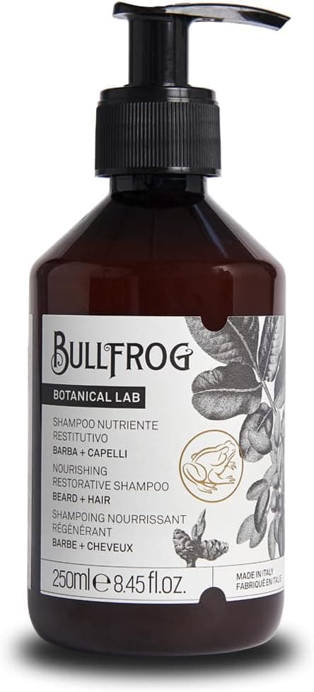 Bullfrog Nourishing Repair Shampoo 250 ml - Shampoo for Hair and Beard - Soothing and Revitalizing Properties - Soft and Gourmet Notes - Made in Italy.