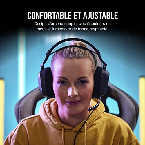 Corsair HS80 RGB USB Premium Gaming Headset with Dolby 7.1 Surround Sound (Broadcast Quality Microphone, Breathable Microfibre Fabric, High-Fidelity Audio, Durable Construction) Carbon - Image 5