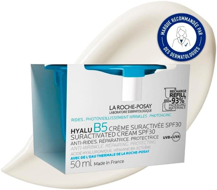 La Roche-Posay, Hyalu B5, Overactivated Cream SPF30, Firming, Smoothing, Plumping, Anti-UV, Enriched with Hyaluronic Acid and Vitamin B5, All Skin Types, Refill 50 ml
