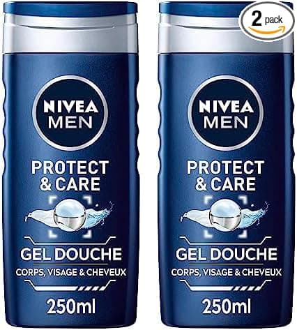 Nivea Men NIVEA MEN Gel douche Protect & Care (1x 250 ml), Gel douche homme 3-en-1hydratant, Soin lavant à la formule hydratante enrichie en Aloe Vera (Lot de 2)
