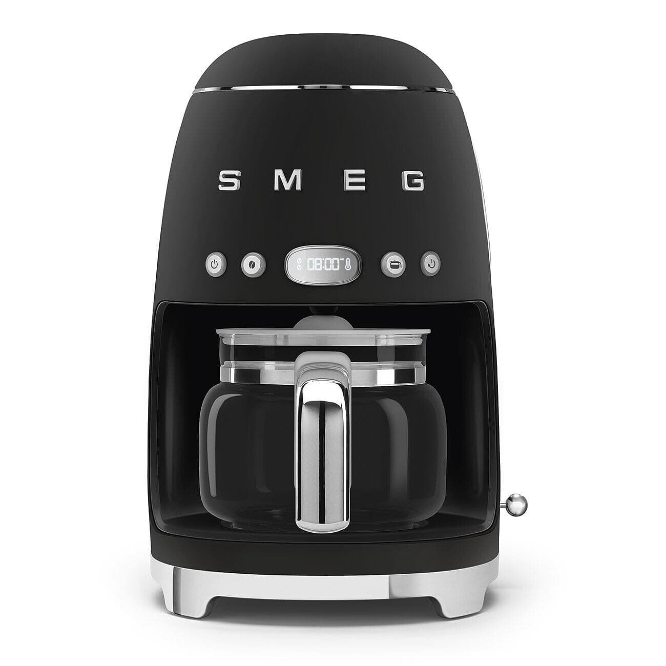 Smeg, DCF02BLMEU Filter Coffee Maker, Aroma and Autostart Function, Glass Jug Up to 12 Cups, 2 Levels of Intensity, Keep Warm Mode, 1050 W, Matte Black