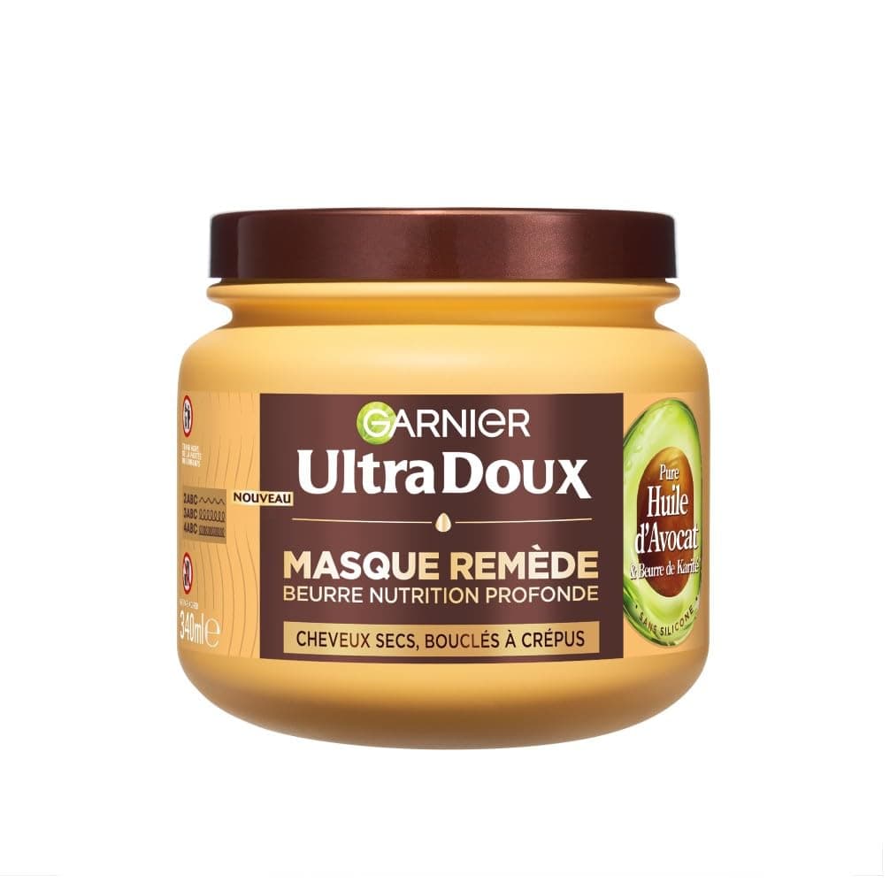 Garnier Ultra Doux Mask for Dry, Wavy, Curly or Kinky Hair - With Avocado Oil and Shea Butter - Rich and Smooth Texture - 340 ml - Men and Women