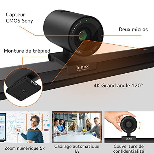 Innex C570 120 Degree Wide Angle 4K Webcam with AI Tracking, AI Auto Framing, ePTZ, Webcam with Micro, 5X Digital Zoom, Remote Control, Conference Camera for Zoom, Microsoft Teams - Image 4