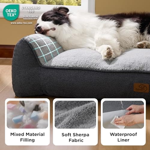 Bedsure Washable Large Dogs Bed, 96 x 71 cm, Extra Thick and Supported Dog Sofa with Waterproof Cover, Non-Slip Soft Sherpa Plush Bed, Dark Grey - Image 7