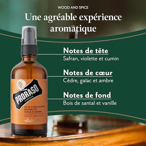 Proraso | Huile à barbe Wood & Spice (flacon-pompe de 100 ml) – Huile pour barbe adoucissante et protectrice pour barbes longues et hirsutes – Fabriquée en Italie - Image 5