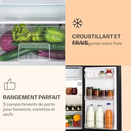 KLARSTEIN Luminance Frost - Réfrigérateur, 91L, 110 kWh/an, 7 niveaux de réglage de la température, Eclairage intérieur, Look moderne, Bac à oeufs, Clayettes verre - Noir - Image 4