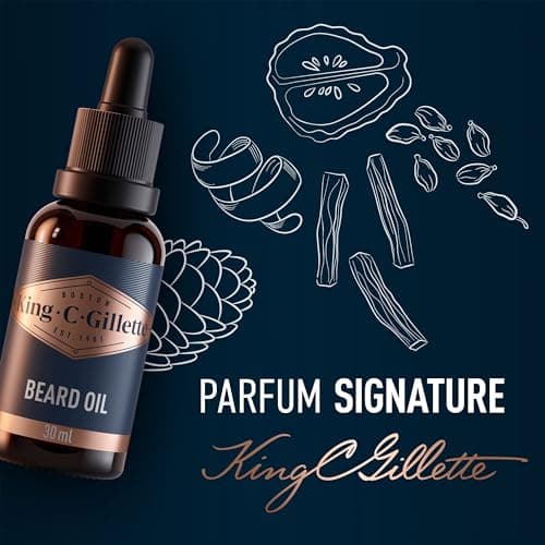 King C. Gillette Men's Beard Oil with Sandalwood Notes, Cedar, Bergamot, Cardamom, Mandarin, Softens and Moisturizes, Care Step for All Beard Types, 30 ml - Image 4
