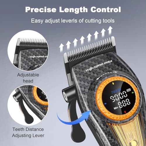 KEMEI 2242 Professional Hair Clipper for Men, Cordless Electric Hair Clipper, DLC Blades, Turbo Motor 5000-9000RPM, USB Rechargeable, Up to 220 Minutes Use with LED Display - Image 5
