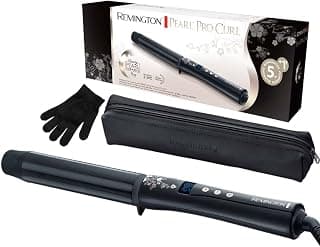Fine & Thick Hair Curler [32mm: Glamorous Curls] (High quality ceramic with pearl chips, even heat, 130-210°C, protective glove) Curling iron black CI9533