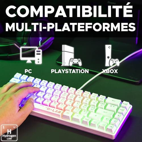 The G-Lab Keyz Hydrogen 60% Gamer Keyboard, Semi-Mechanical Wired Azerty, Multi-Colour Backlit - Silent Mini Gamer Keyboard, Compact Format TKL - PC/PS5 (White) - Image 7