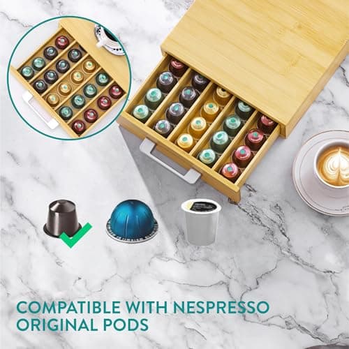 Navaris Coffee Capsule Drawer – Coffee Machine Pod Holder Compatible with Nespresso Vertuo – Bamboo Capsule Holder Dispenser - Image 6