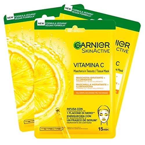 Garnier SkinActive Masque Jetable en Feuille Hydratante et Éclairante à la Vitamine C et à l'Acide Hyaluronique - 3 Masques Jetables - Image 2