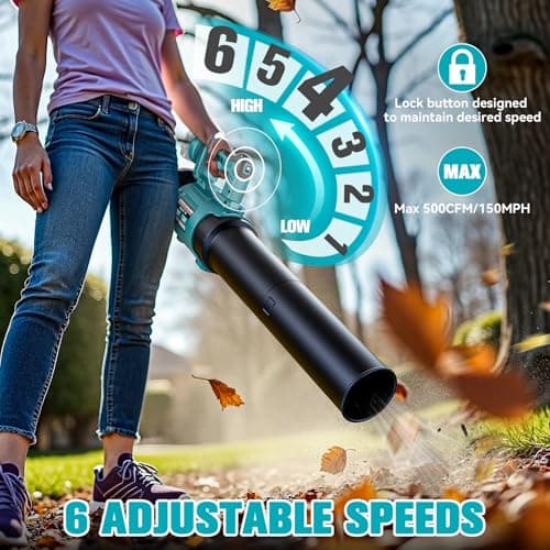 Ecarke Cordless Blower for Makita 18V: 500CFM with Brushless Motor, Lock Button and 6 Adjustable Speeds for Garden and Lawn Care, Wind Speed 150MPH (No Battery) - Image 6