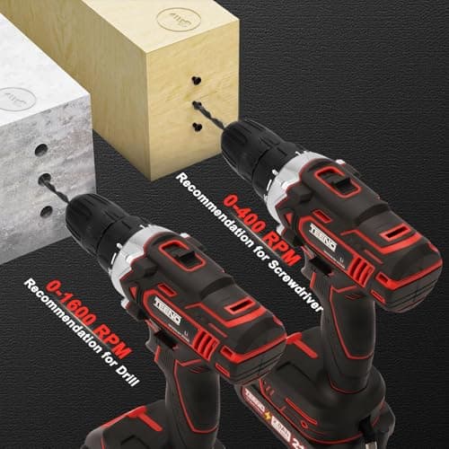 TEENO 21 V Cordless Drill for Makita Battery 2 x 2.0Ah Batteries, 45 Nm Cordless Screwdriver, 25 + 1 Torque Settings, 2 Speeds, LED, 46 Accessories and Suitcase, for Woodworking - Image 6