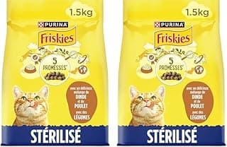 Friskies FRISKIES pour Chats Stérilisés Au Poulet, à la Dinde et aux Légumes - Croquettes pour Chat Adulte - 1,5kg (Lot de 2)