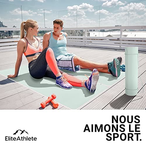 EliteAthlete Tapis yoga - Tapis de sport - Tapis fitness - Tapis de gymnastique antidérapant - Fitness Pilates - Tapis de gym - 183 x 61 x 0,6 cm - Tapis d'exercice avec sangle de transport + sac - Image 7