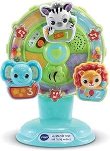 VTech - La Ferris Wheel of Baby Loulous, Suction Rattle for Table and High Chair, Musical Awakening Toy with 3 Animals, Zebra, Lion and Elephant, Baby Gift from 6 Months