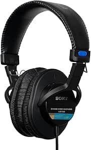 Sony MDR-7506 Closed Studio Headphones - Wired, Frequency Range 10Hz to 20kHz, Ideal for Studio Recording and Mixing, 63 Ohm, Lightweight Foldable Design (227g), Black