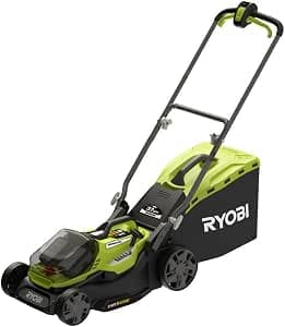 RYOBI - ONE+ RY18LMX37A-150 18V Cordless Brushless Lawnmower – Width Ø37cm, 1 x 5.0Ah Battery + Charger, Mulching or Pickup, Semi-rigid 45L Tray, Centralised Adjustment, Ideal 300-500 m²