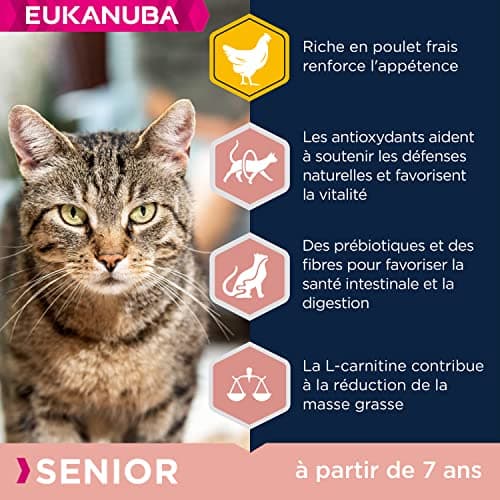 EUKANUBA Premium Dry Food for Senior Cat - 100% Complete and Balanced Food - Rich in Rice - Fresh Chicken - L-Carnitine - Non-GMO, Wheat Free - Resealable Bag - 10kg - Image 4